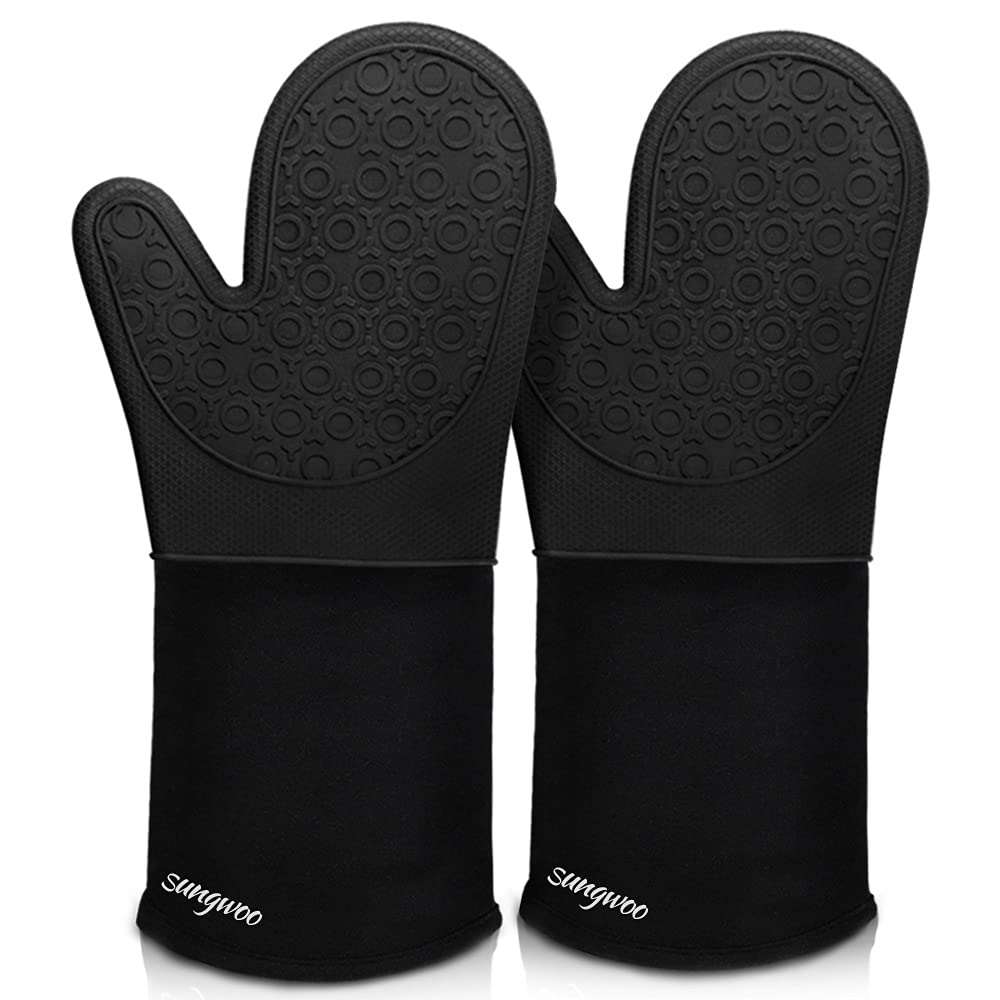 Silicone Oven Mitts - 14.6" Heat Resistant Oven Gloves for Baking, Cooking | Ext