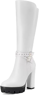 Castamere Women's Chunky Wide High Heel Closed Toe Round Toe Half Zipper Buckle Closure Office Classic Boots