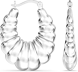 LeCalla 925 Sterling Silver Chunky Hoop Earrings | Lightweight Classic Handmade Electroform Hollow Hoops | Italian Design Shrimp Earrings Hoop for Women