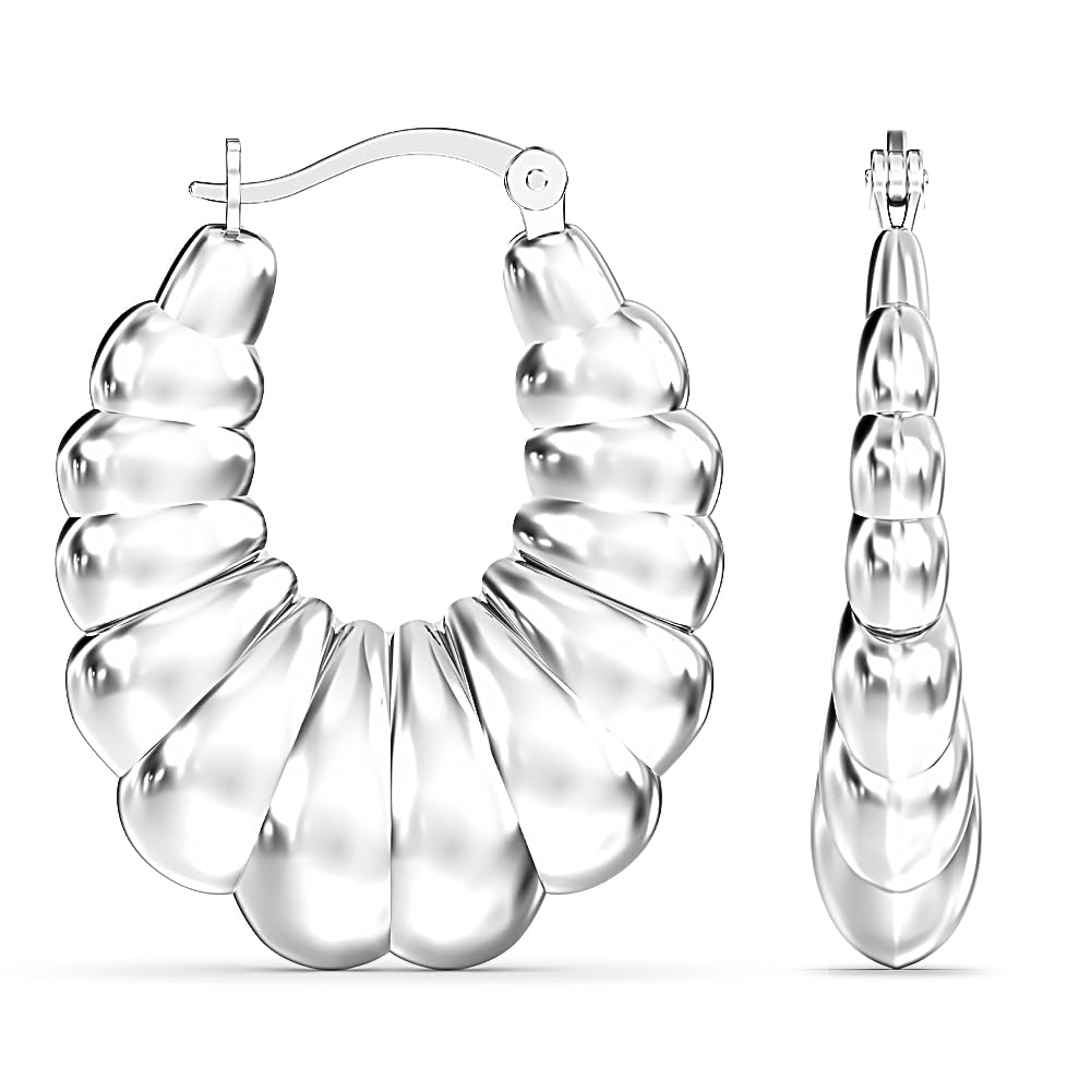 LeCalla 925 Sterling Silver Chunky Hoop Earrings | Lightweight Classic Handmade 