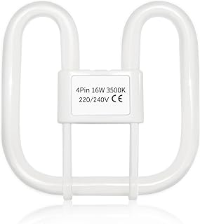 Akynite GR10q 4-Pin Bulb 16W 3500K Warm White, 950LM, Small 13.3x13.3cm, 4 Pin CFL Compact Fluorescent Light Bulb, AC 230V, not dimmable, GR10q DD Flat Butterfly Bulb for Flush Ceiling Light, 1PC