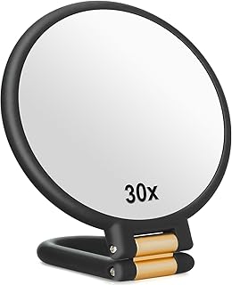Sifolo 30x Magnifying Mirror, Travel Hand Mirrors with Handle - Double Side Handheld Mirror with 1X 30X Magnification &amp; Adjustable Handle/Stand, Hand Held Foldable Travel Mirror for Makeup(Black)