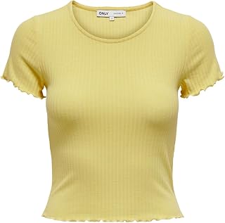 Only ONLEMMA - Ribbed Knit Crop Top with Short Sleeve and Neck