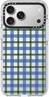 CASETiFY Impact Clear iPhone 17 Pro Max Case [Anti-Yellowing / Clear Transparent / MagSafe Compatible] - Blue Green Plaid - Clear
