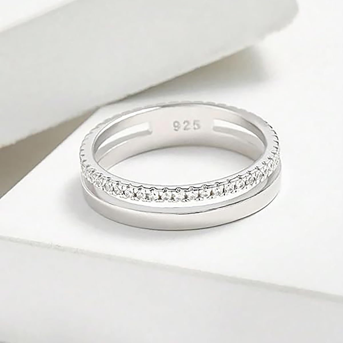 1Pc 925 Silver Hollow Single Layer Full Diamond Zircon Ring Fashionable Jewelry 