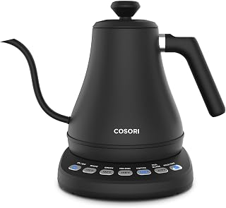Cosori Gooseneck Electric Kettle with Temperature Control, 0.8L, Black | No Plastic Contact with Water, 5 Presets, 60-Min Keep Warm, Pour Over Coffee & Tea, Stainless Steel Interior, 1200W