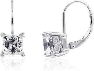 Platinum or Gold Plated Sterling Silver Princess-Cut Swarovski Zirconia Leverback Earrings