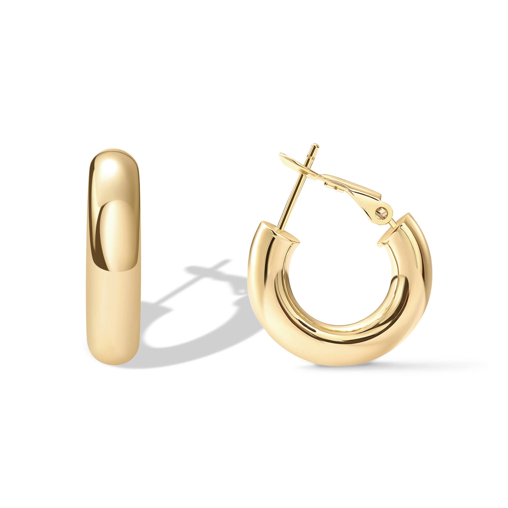 PAVOI Chunky Gold Hoop Earrings for Women, 14K Gold Plated Huggies
