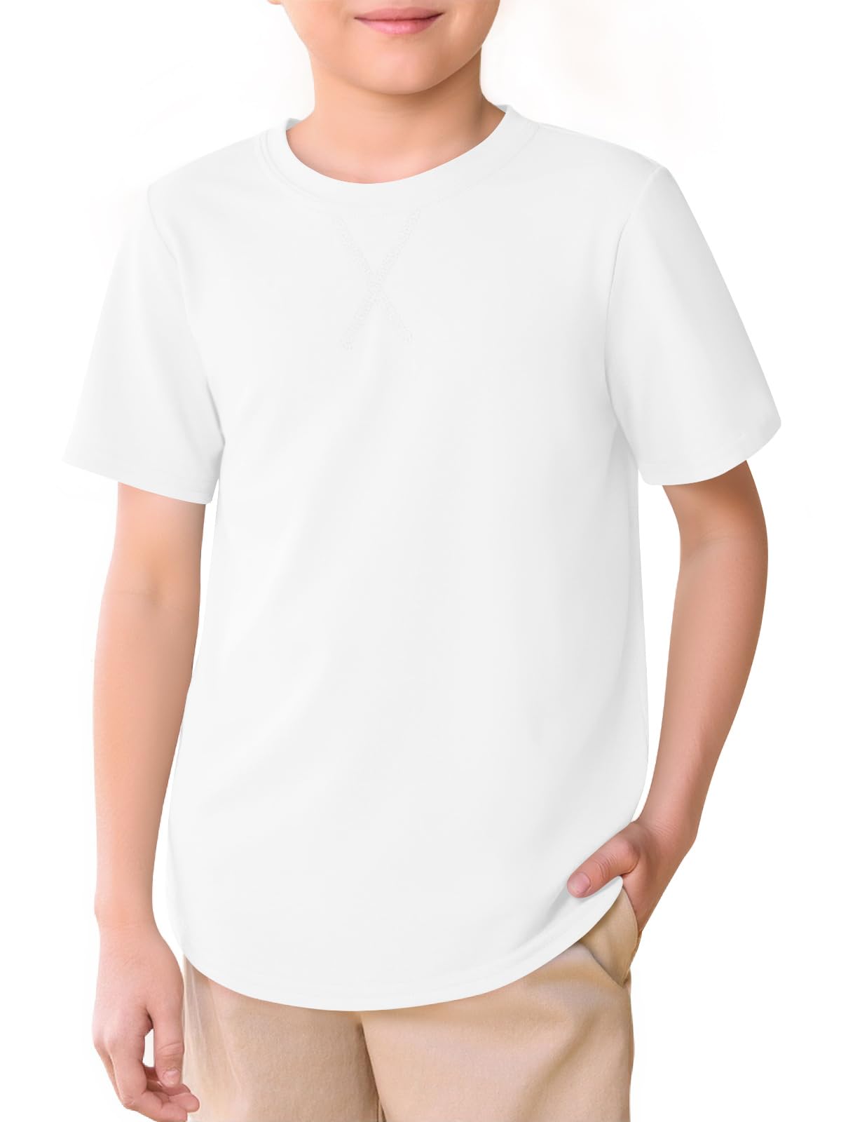Haloumoning Boys Short Sleeve Shirts Kids Summer Crewneck Curve Hem Tunic Tops B