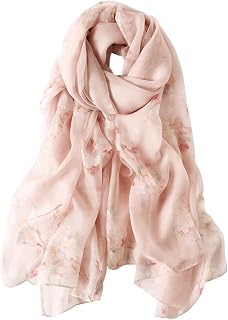 Women's 100% Silk Floral Print Large Scarf Shawl Ultralight Breathable Elegant Gift 175 x 110 cm