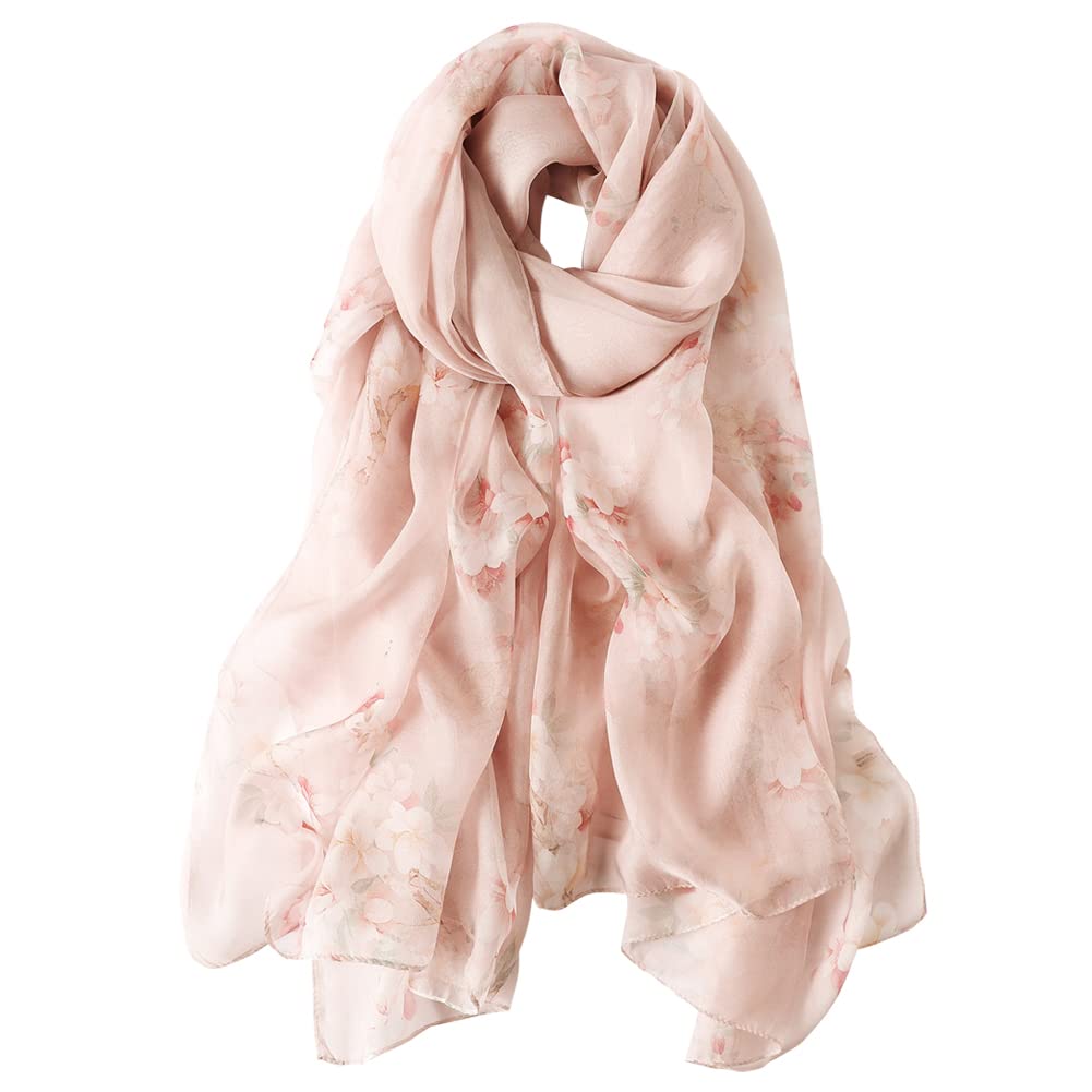 Women's 100% Silk Floral Print Large Scarf Shawl Ultralight Breathable Elegant G