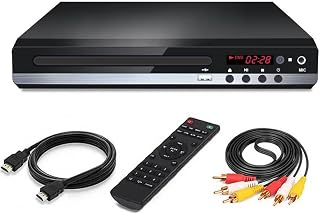 Home DVD Player TV CD Player Compact DVD Player Supports NTSC/PAL System with RCA Stable Outputs/USB 128G Input, Contains Remote Control and RCA Cable(Without HDMI Cable)