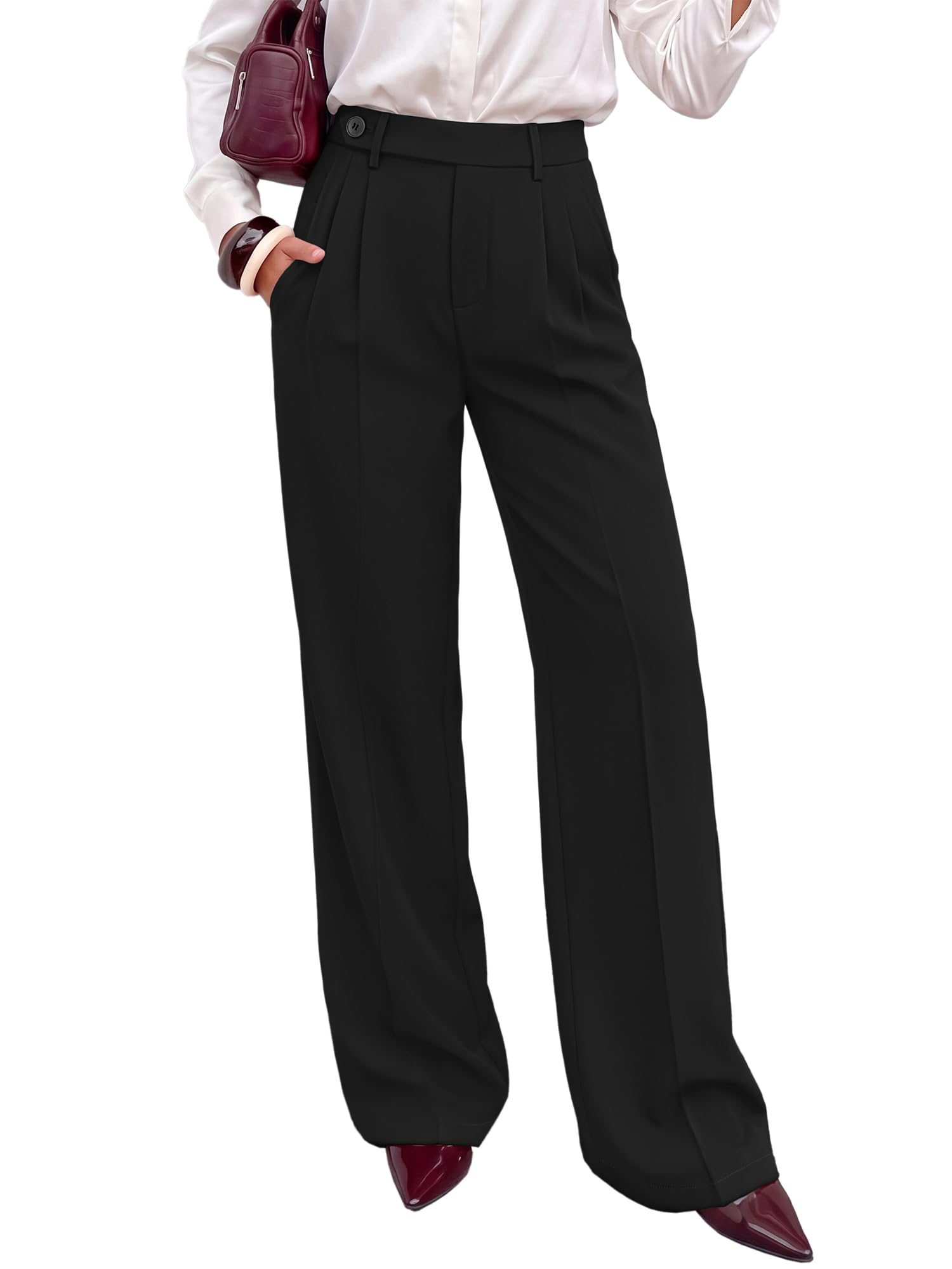 KIRUNDO Wide Leg Pants For Women 2026 High Waisted Side Button Trousers