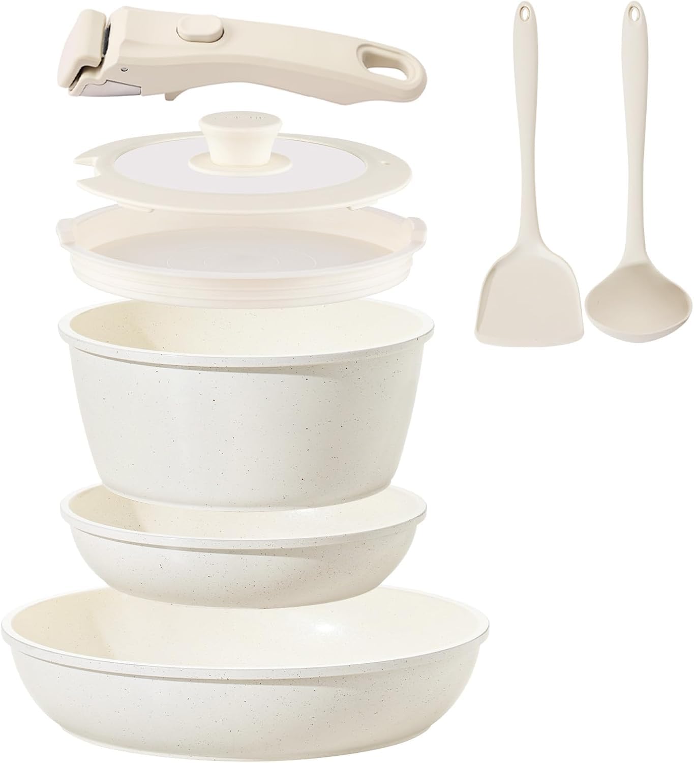 Ceramic Cookware Set Non Stick 8Pcs Pots and Pans Set Detachable Handle Inductio