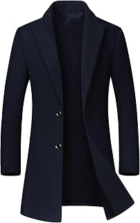 chouyatou Men's Mid-Length Single Breasted Wool Blend Top Coat