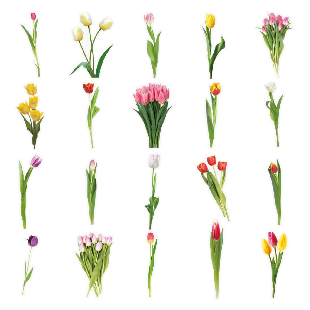 40 Pcs Flower Stickers for Water Bottle - Self Adhesive Transparent Waterproof V