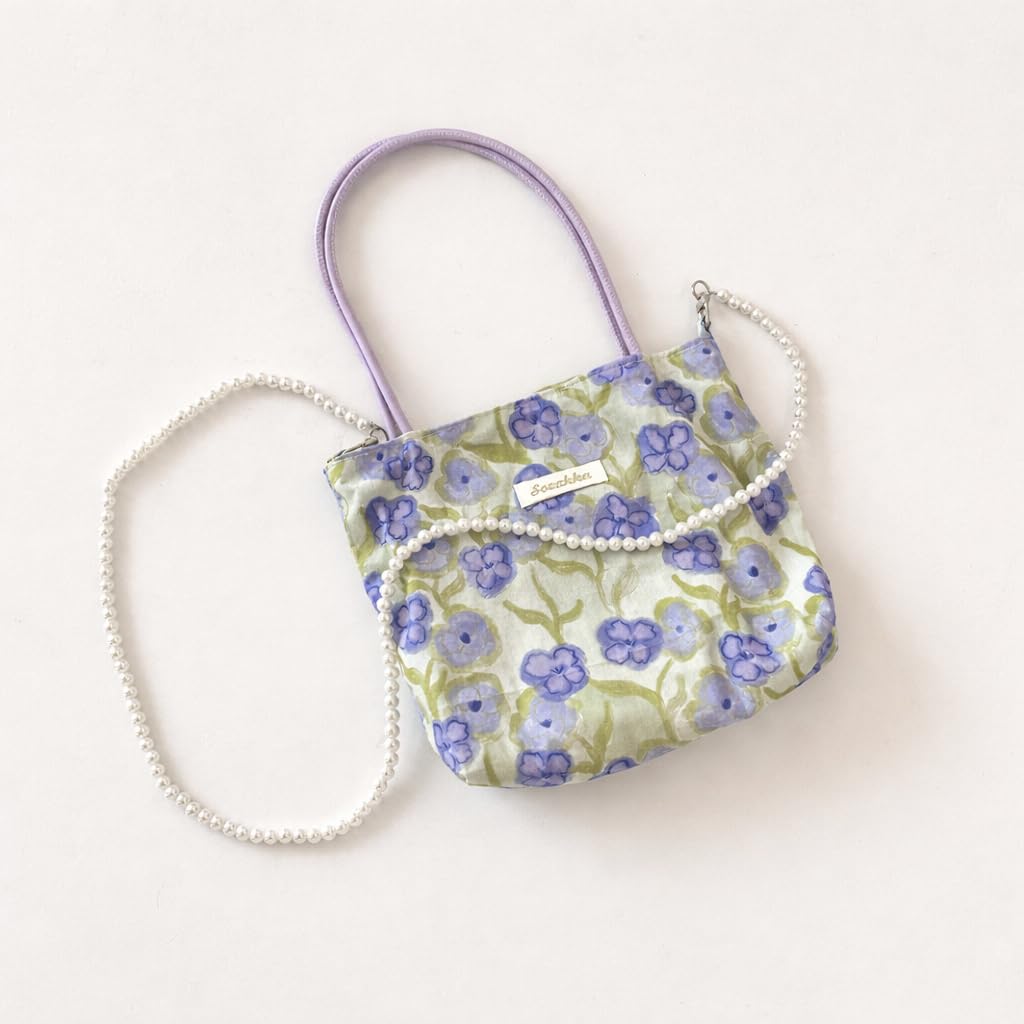 Lightweight Floral Tote Bag Canvas Handbag with Shoulder Strap, Slim Summer Carr