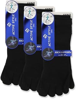 Gunze Socks, Active Style, Taping, Arch Support, 5-Toe, Sneaker Length, Same Color, 3 Pairs, Men's