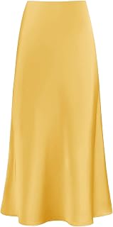 Outoshe Women's Satin High Waisted Maxi Skirts Hidden Elasticized Waistband A Line Long Skirt