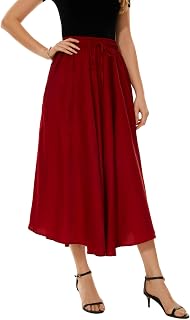 Skirt Women Maxi Long Midi Satin Line Casual Summer Slip House Beach Party (Red XL)