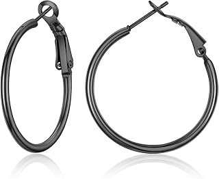 Suplight Hoop Earrings for Women, Stainless Steel Gold Silver Black Hoops, 30-100mm Small to Oversized, Lightweight Hypoallergenic Jewellery Gift