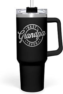 SANDJEST Best Grandpa Ever Tumbler with Handle 40oz, Grandfather Gifts for Birthday Christmas Fathers Day Valentines, Presents for Grandpas Granddad Papa Gifts from Granddaughter Grandson