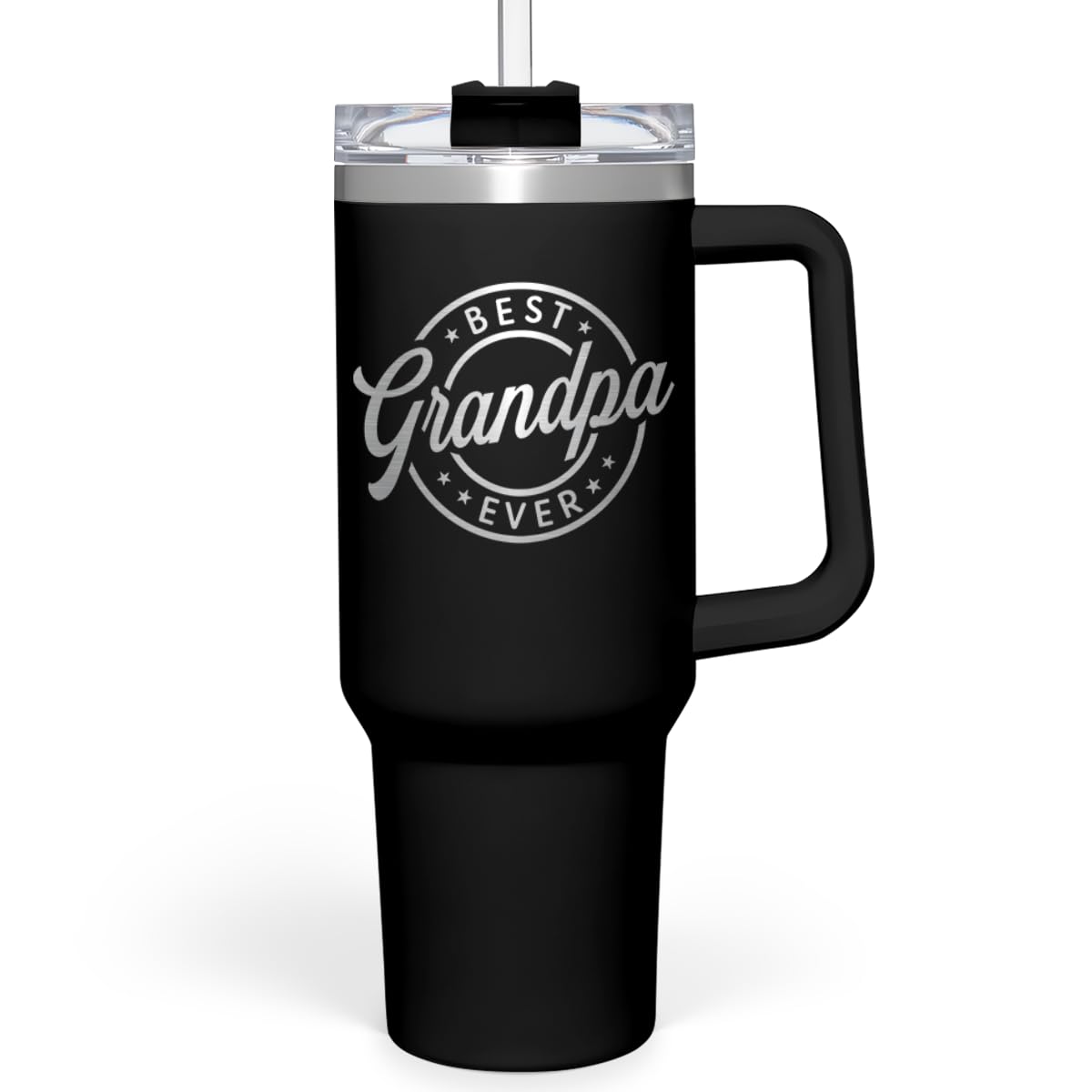 SANDJEST Best Grandpa Ever Tumbler with Handle 40oz, Grandfather Gifts for Birth