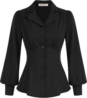 GRACE KARIN - Button down shirts for women, summer peplum blouses, long sleeve collared tops, elegant top