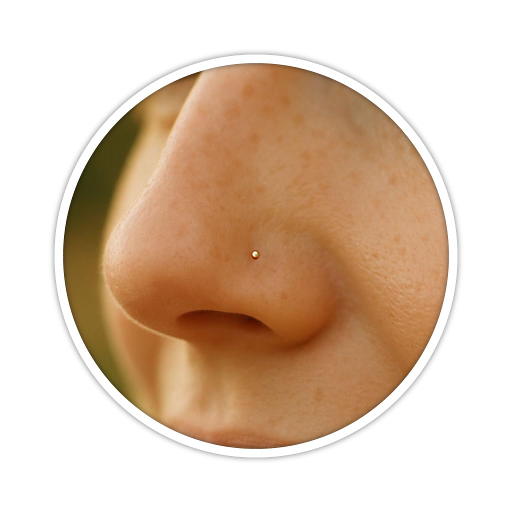ALOME PIERCINGS Nose Stud Piercing 1mm - L Shape Nose Pin with Small Ball - 14K 
