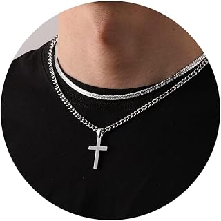 Esmoly Cross Necklace Men Silver Gold Black Personalized Necklace with Letter A-Z Necklace 316L Stainless Steel Cuban Chain Original Gifts For Men 18+20 Inches