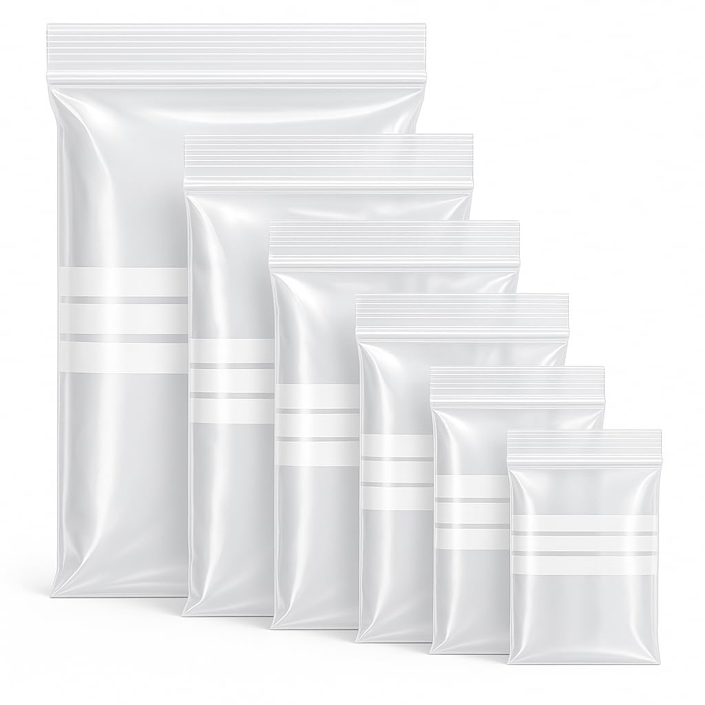 Grip Seal Bags with Write On Panel - 5" x 7.5" Clear Resealable Plastic Bags for