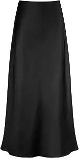 Outoshe Women's Satin High Waisted Maxi Skirts A Line Silk Long Skirt | Hidden Elasticized Waistband, Bias Cut, Leopard Polka Dot Print, Work, Fall, Elegant Outfits, Silky Slip Skirt