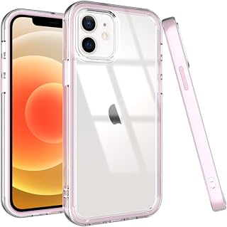 Puxicu Acrylic 2 in 1 for iPhone 12 Case，Anti-Yellowing, Military-Grade Protection, Drop Shockproof Slim Phone Cover for iPhone 12 Pro 6.1", Clear+Light Pink