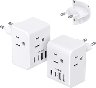 2 Pack European Travel Plug Adapter, Type C Plug Adapter Travel Essentials | International Power Adapter with 3 Outlets 4 USB Ports(2 USB C), US to Most Europe EU Spain Italy France Germany Plug Adapter