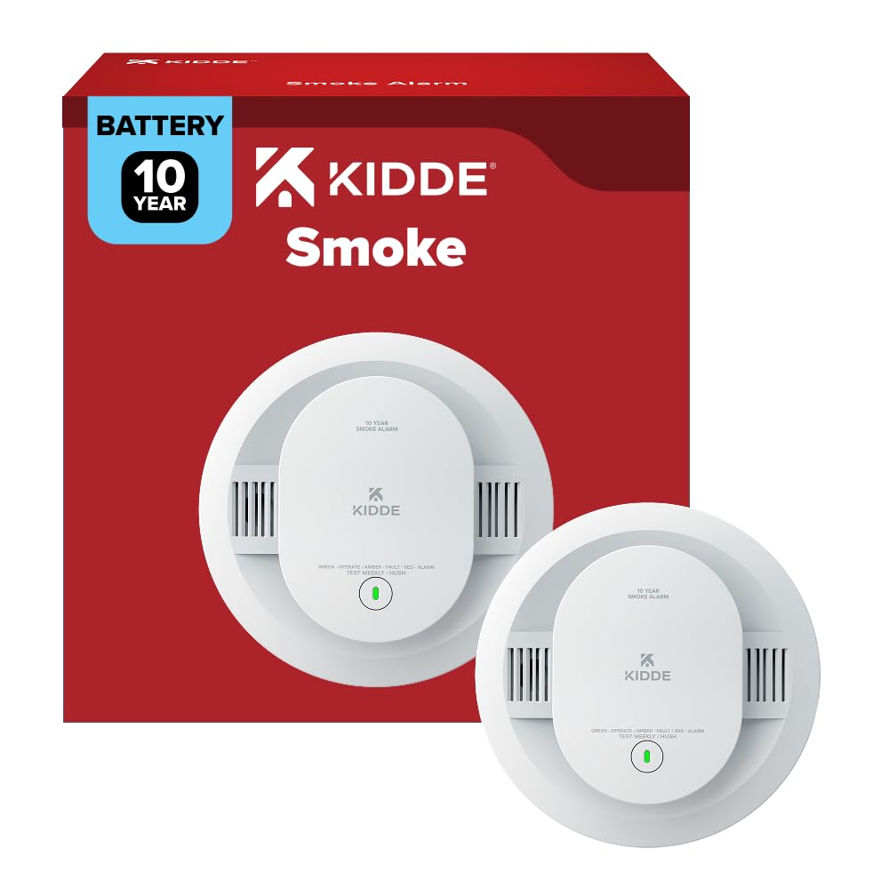 Kidde Smoke Detector, 10-Year Battery Powered, LED Status Lights, 85 dB Alarm, 2