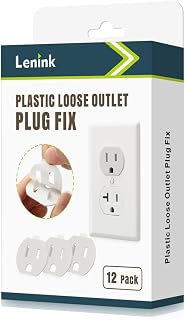 Lenink Loose Outlet Plug Fix, 12 Pack Plastic Snug Socket Secured, Outlet Tightener Insert for Most Loose Outlets, with Back Adhesive