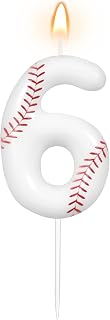 AKURIEEY White Baseball Birthday Number 6 Candles Sports Theme Party Decorations Cake Topper Cupcake Decor for Anniversary Celebrations Supplies Favors