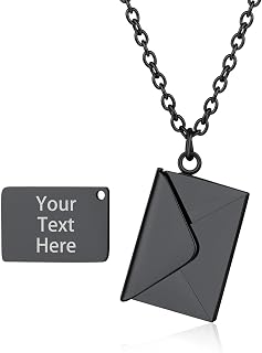 Custom4U Personalisierte Foto Medaillon zum Öffnen mit Bild Edelstahl Umschlag Halskette Fotokette mit Briefumschlag in Silber/Gold/Rosegold/Schwarz Geschenk für Muttertag Weihnachten Geburtstag