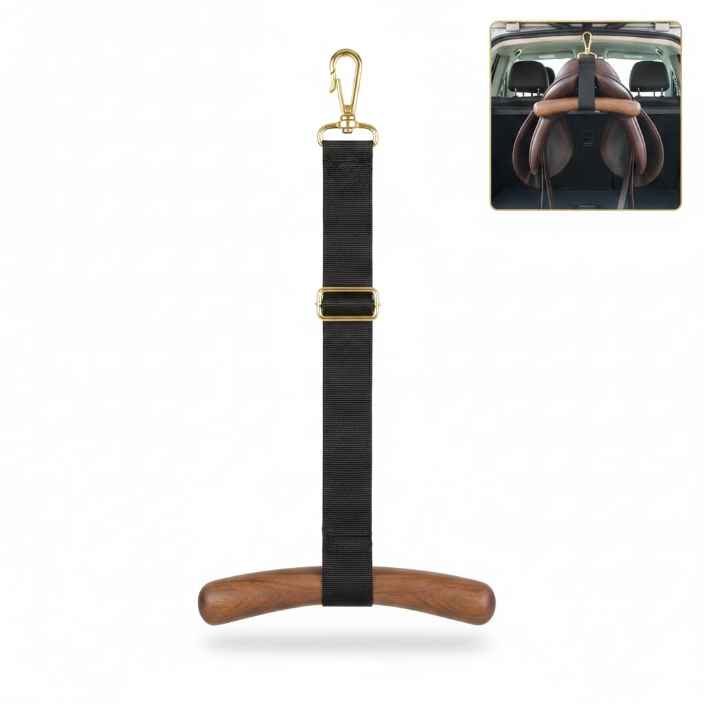 Saddle-Shaped T Hanger, Portable Wooden Saddle Rack Holder for Western and Engli