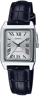 Casio LTP-V007L-7B1 Women's Rectangular Leather Strap Silver Roman Dial Dress Watch, Silver, Quartz Movement