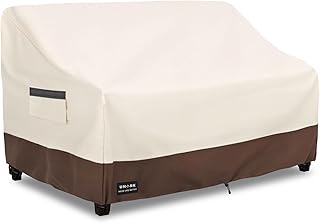 UNARK Outdoor 2-Seater Loveseat Cover, Waterproof Heavy Duty Patio Furniture Covers, 58W x 33D x 32H Inches Outdoor Couch Cover, Sofa Covers for Patio Furniture Waterproof, Beige and Brown