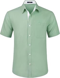 HISDERN Men's Short Sleeve Dress Shirt Regular Fit - Solid Summer Shirt with Chest Pocket S-4XL