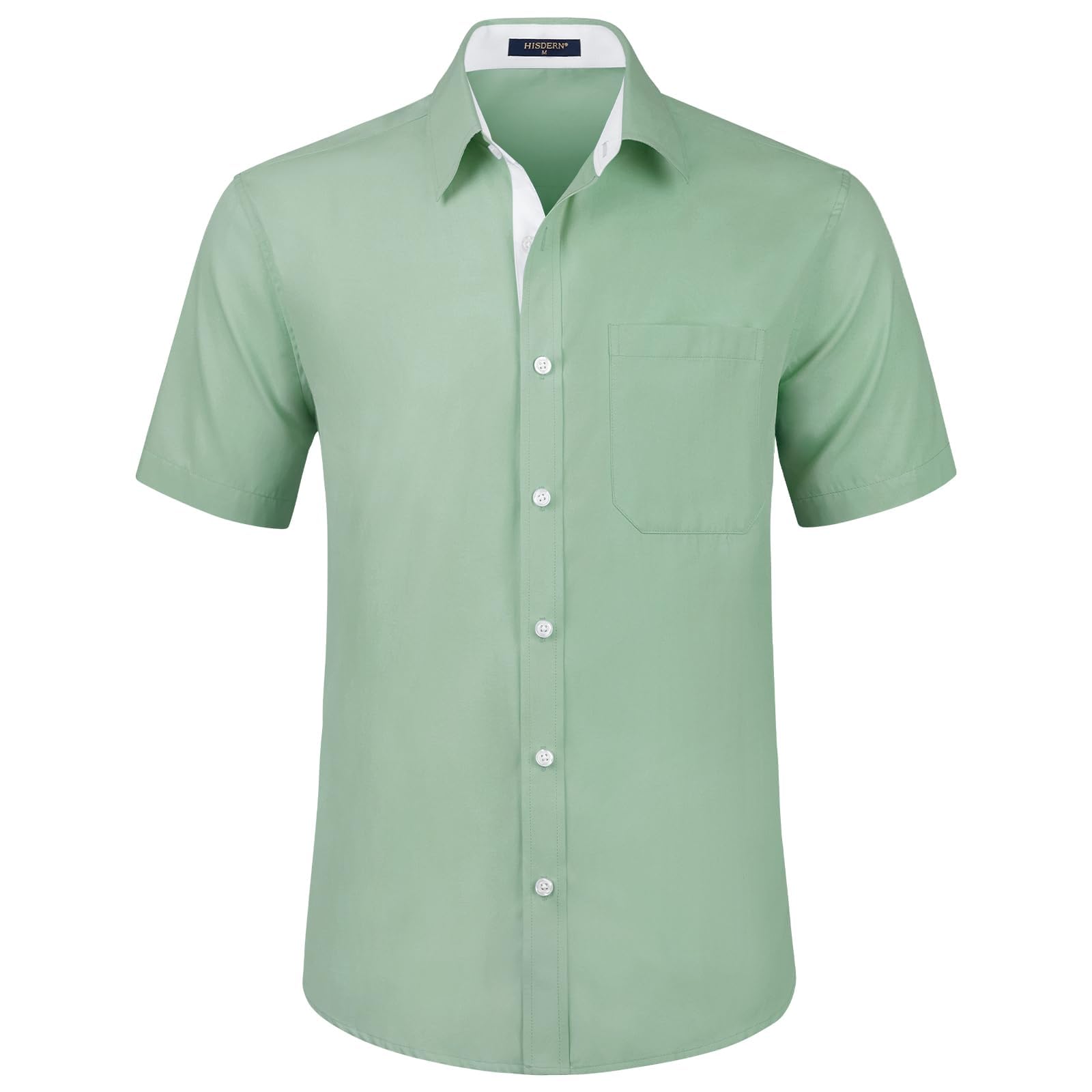 HISDERN Men's Short Sleeve Dress Shirt Regular Fit - Solid Summer Shirt with Che