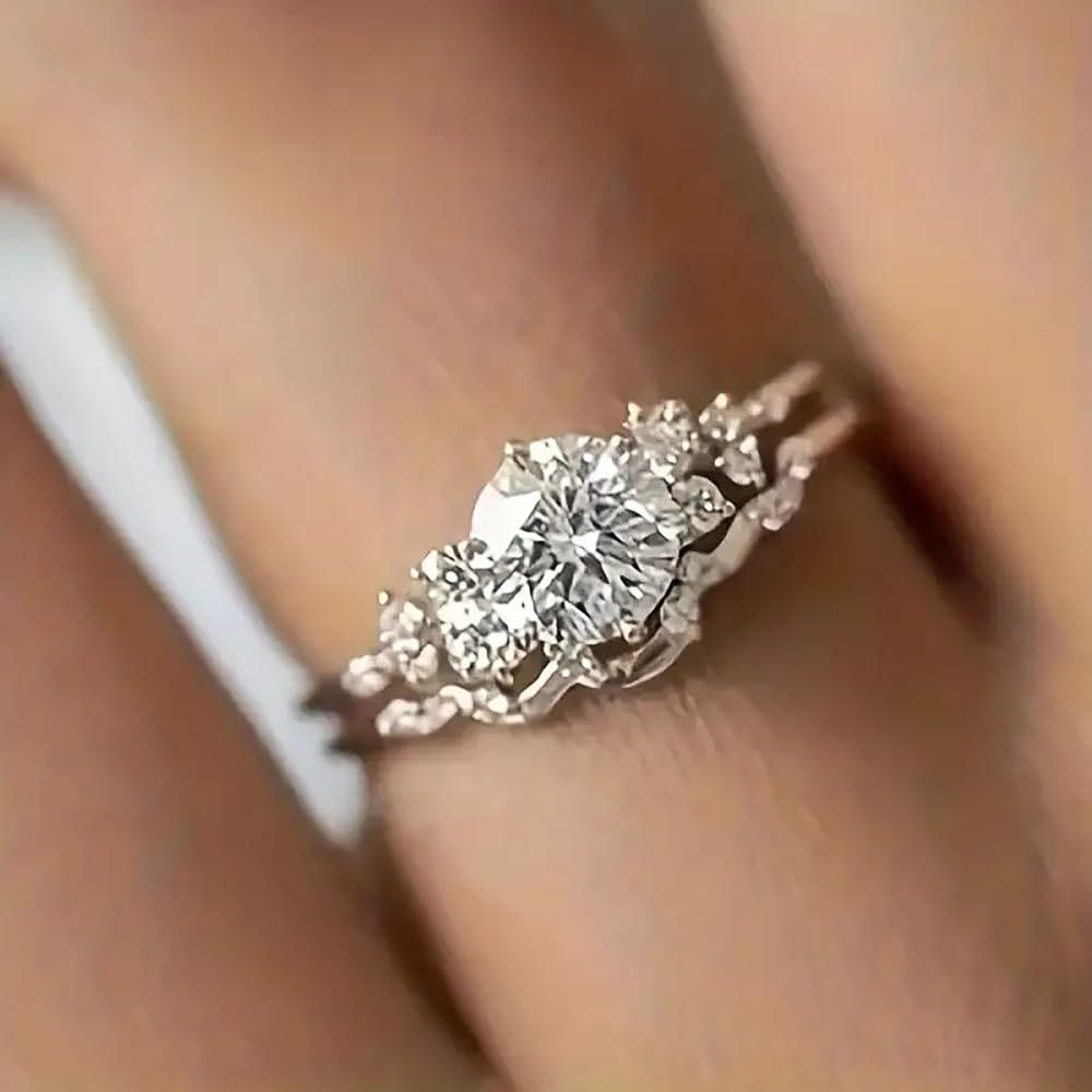 Luxury 6 Claw Design Wedding Ring for Women 2 Pieces Cubic Zirconia