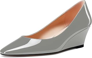 Aachcol Women's Square Toe Wedge Pumps Mid Heel Slip-on Dress Shoes Office 5CM