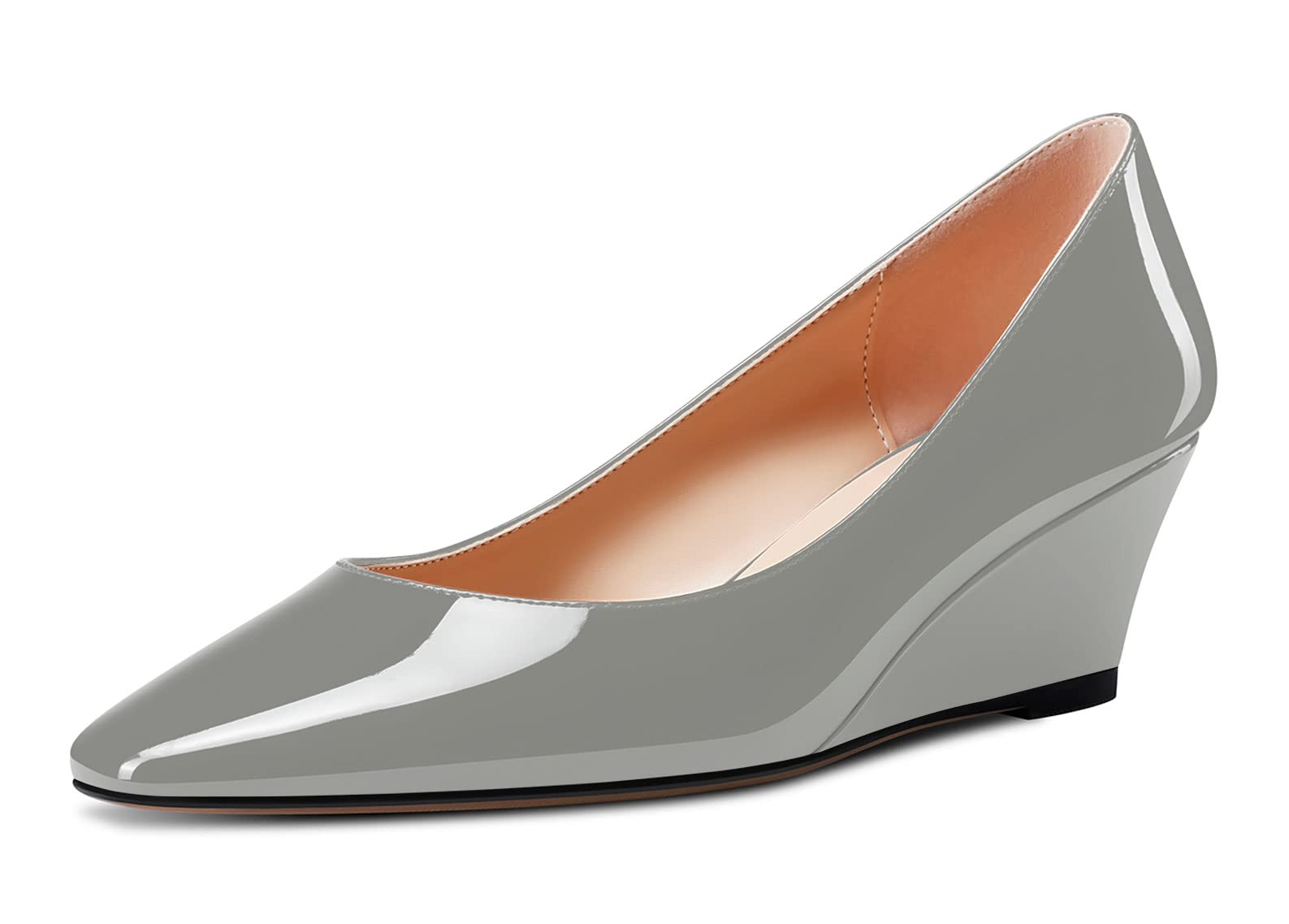 Aachcol Women's Square Toe Wedge Pumps Mid Heel Slip-on Dress Shoes Office 5CM