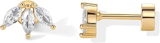 PAVOI Dainty Flat Back Earrings for Women, 14K Gold Plated CZ Stud Piercing