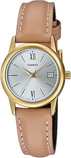 Casio LTP-V002GL-7B3 Women's Gold Tone Brown Leather Band Silver Date Dial Watch