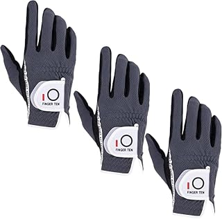 FINGER TEN Men's Golf Gloves Rain Grip Hot Wet 3 Pack | All Weather Reliable Performance, Non Slip Stable, Durable Long Lasting Build, Lightweight Comfortable Fit S M ML L XL Grey