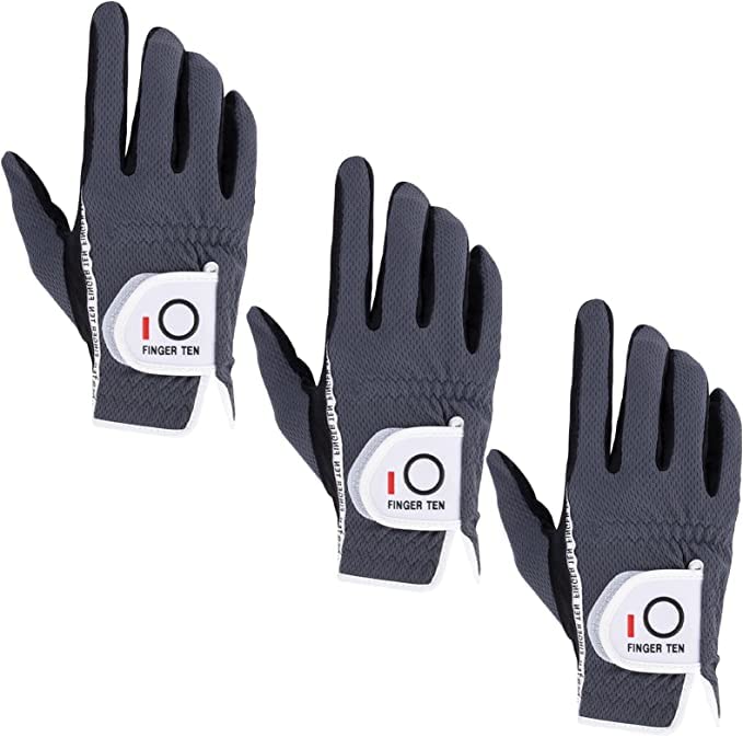 FINGER TEN Men's Golf Gloves Rain Grip Hot Wet 3 Pack | All Weather Reliable Per